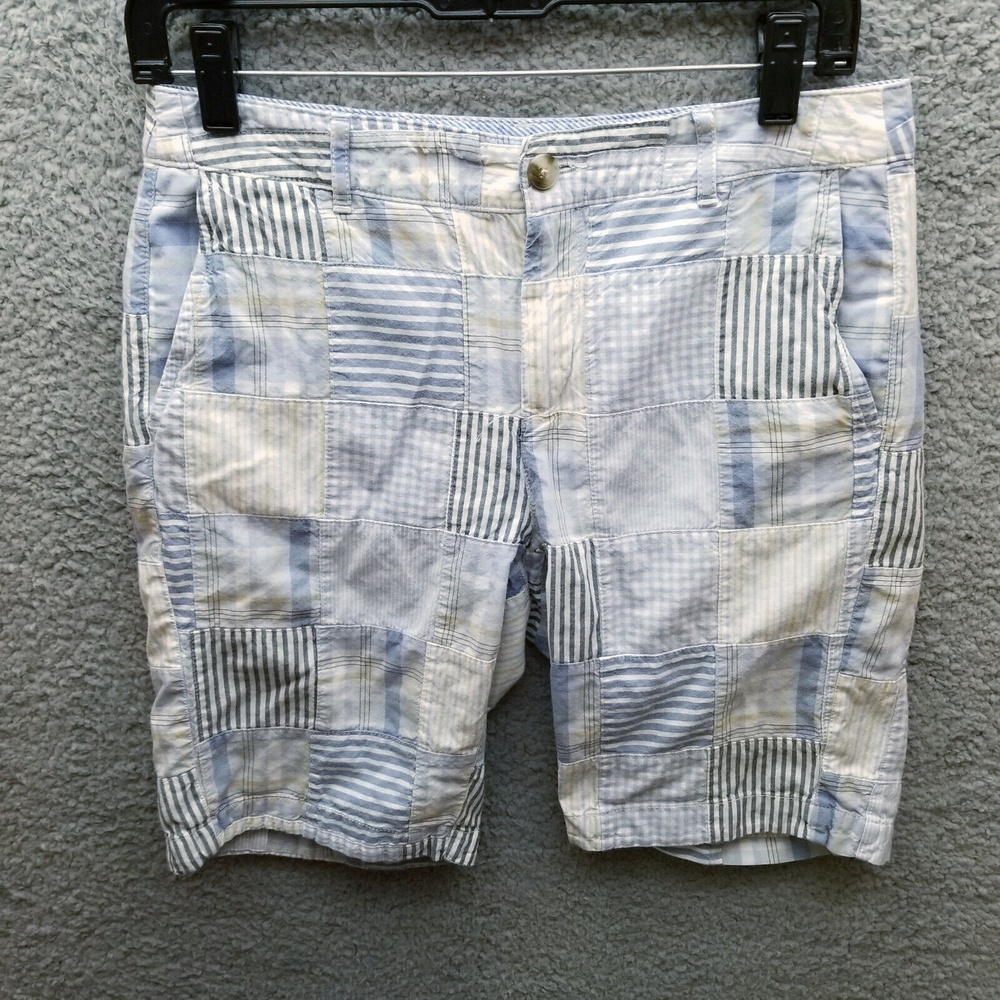 L.L. Bean Womens 6 Favorite Fit Patchwork Blue White Bermuda Shorts 30.25" 9" 9"